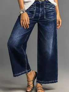 Womens Wide Leg Jeans Straight Leg Stretchy Baggy Loose Trendy Ankle Denim Pants with Pockets for Comfort cropped pants