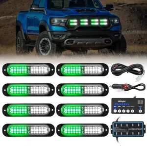 Nilight 8PCS LED Strobe Lights with Controller 12V 24V Sync Feature Green White Strobe Light 12 LED Surface Mount for Vehicle Car Truck RV ATV