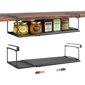 Expandable Hanging Under Shelf Storage Basket,Under Shelf Storage Basket Organizer,Under-Shelf Hanging Baskets for Cabinet,Pantry, Desk Organization,7.87" D x 14.96"-27.56W x 5.12" H,Black