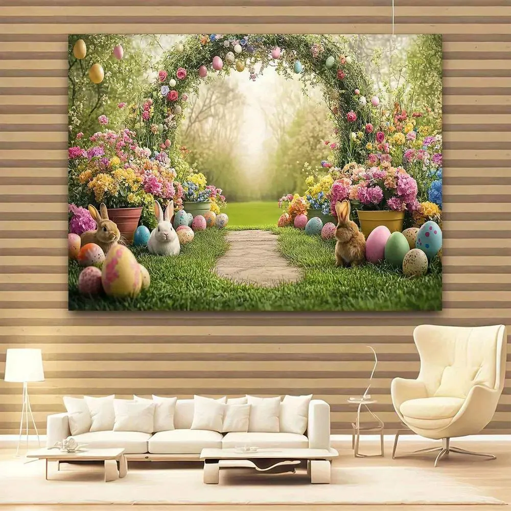 Easter Bunny Firework Themed Polyester Wall Hanging Backdrop - 1PC Reusable Multi-Size Party Decoration Supplies (59x39in, 51.18x59in, 90.5x70.8in) Indoor/Outdoor Banners for Home Decor