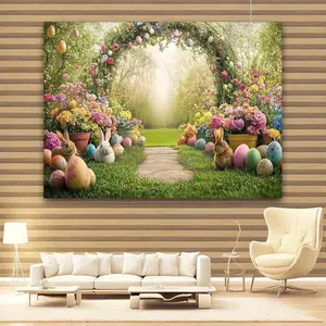 1PC[] Joyful Easter Bunny Themed Photo Background for Parties Suitable for indoor and outdoor decoration in living rooms offices party banner Background cloth 59X39 51.18X59 90.5x70.8in