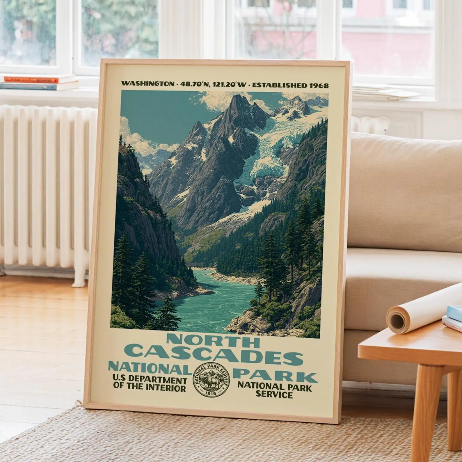 North Cascades National Park Glossy Poster | Vintage WPA Landscape Wall Art | Retro Travel Decor