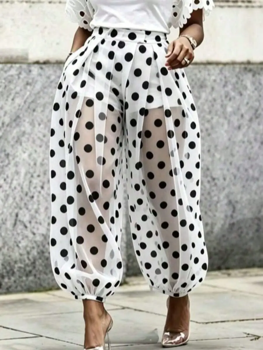Women's Casual Pants Purple Polka Dot Sheer Mesh Balloon Pants Loose Vacation Street Casual Trousers Bottoms Everyday