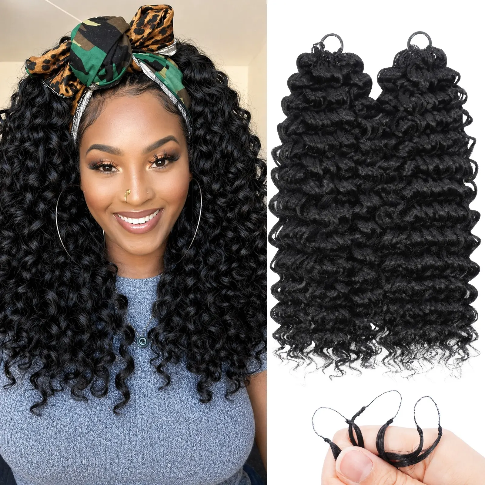 Feather Crochet Hair for Black Women (GoGo Curl), Miracle Knots Hair, Pre-Separated Knotless Curly Crochet Hair, Synthetic Invisible 14 Inch Hair, Natural Black, Crochet Hair Extensions, Curled Hair Extensions