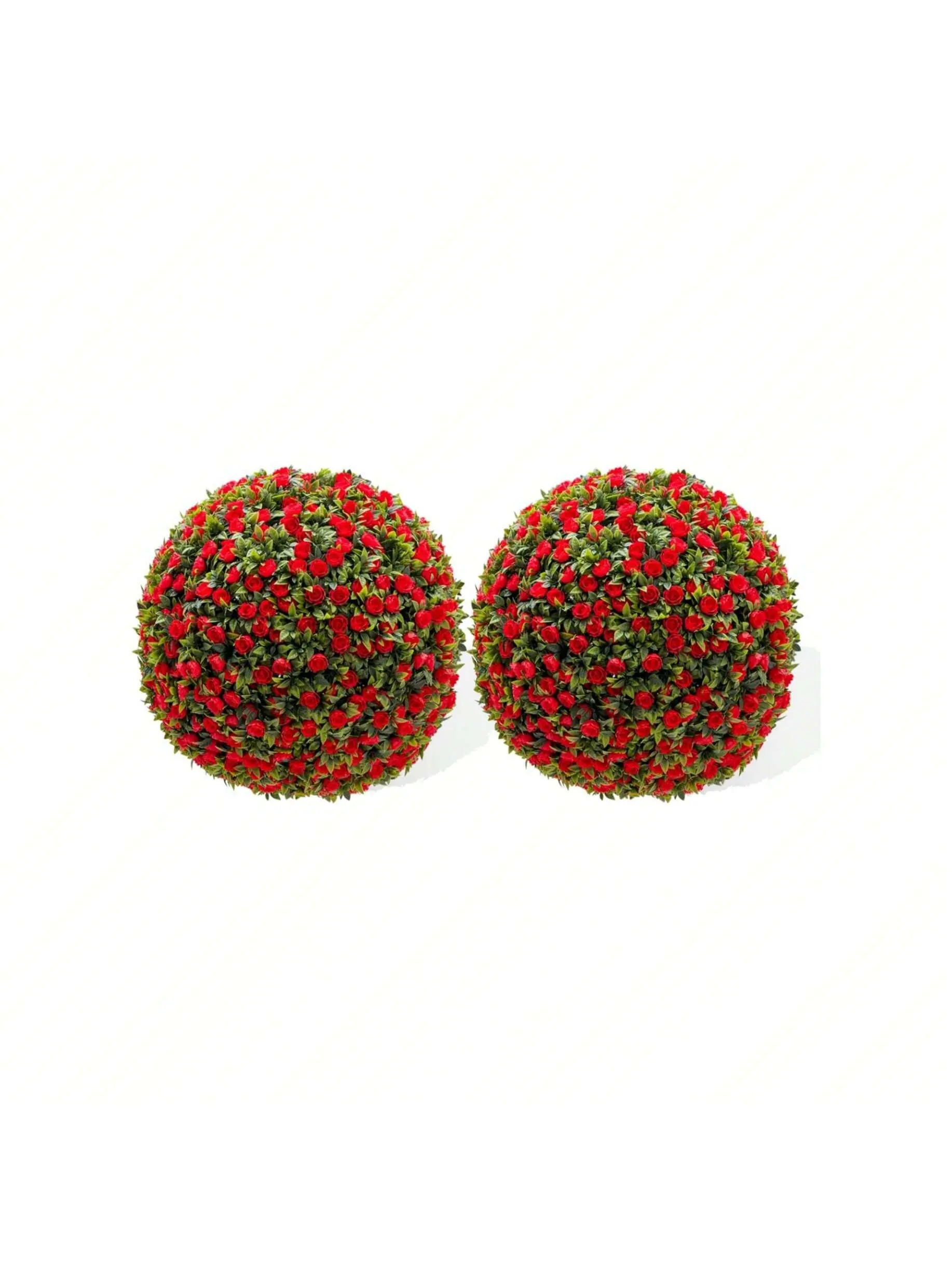 17in Round Premium Artificial Plants - Red Rose Plastic Floral Decor, Hanging Chains, Zip Ties, Ornaments Included, Decorative Topiary Balls for Home Table Centerpieces, Outdoor Pot Displays, Wedding Use