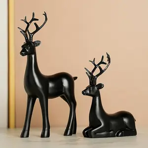 Deer Design Resin Ornament, 2 Counts Creative Desktop Decoration, Cute Desktop Decoration, Home Decor for Living Room, Office, Bookshelf, Tabletop, Statue, Figurine