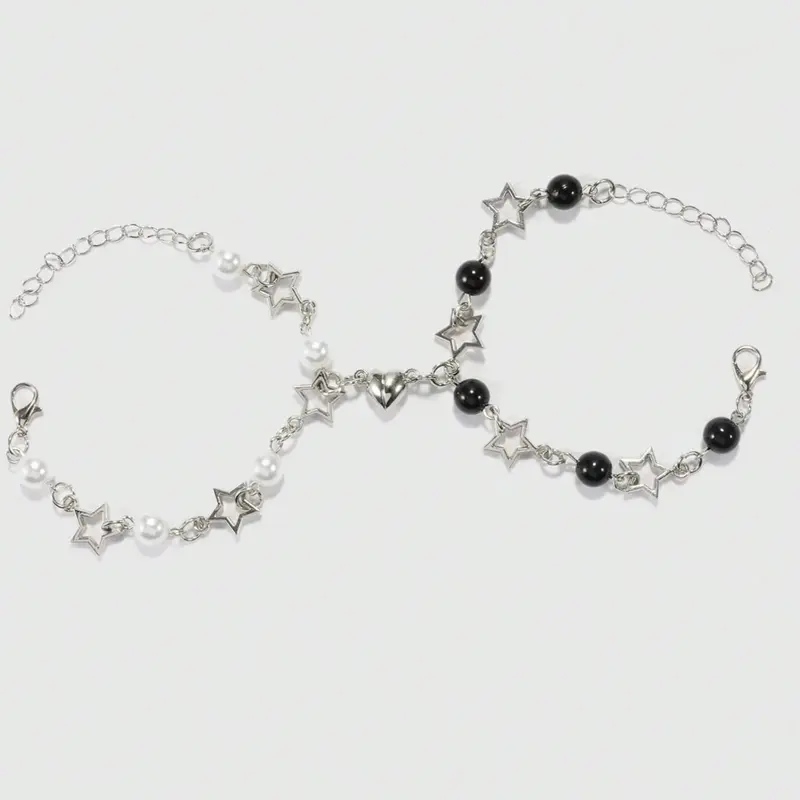 Punk Style Y2k Bracelet (2pcs), Including Star, Heart, Faux Pearls, Artificial Crystal & Beaded Decor, Jewelry for Women & Girls, Fashion Jewelry for Party, Jewelry for Gift, Matching Bracelets, Beautiful Bracelets, Beaded Bracelets Set