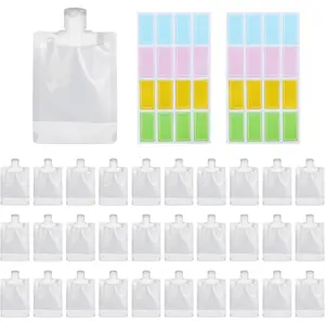 30PCS 100ML (3.5 Oz) Leak-Proof Reusable Plastic Squeeze Flasks Travel Pouches for Toiletries, Portable Drink Pouches for Liquor Beverages, Ideal for Outdoor Sports Concerts Events