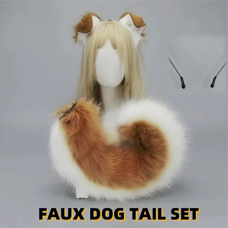 4 Types Handmade Halloween Simulated Faux Dog Ear Headband Comic Con Bendable Plush Dog Tail Cosplay Realistic Animal Ears Props MasksGift.