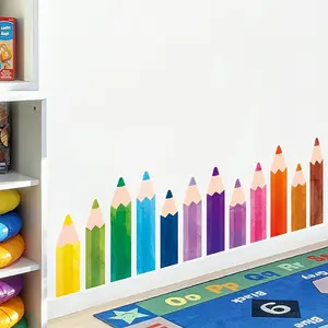 4 Sheets Colorful Pencils Wall Decals Waterproof Watercolor Pencils Wall Stickers Art Stickers Educational Peel and Stick Removable Wall Corner Stickers for Playroom Classroom Living Room Blackboard Decor Back to School Decor