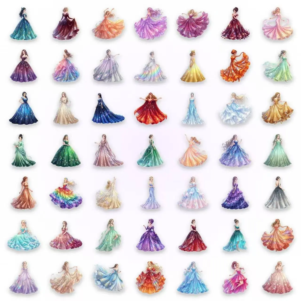 50 Princess Stickers Set, Cute Fairy Tale Princesses, PP Material, Double-Sided Adhesive, Ideal for Laptops, Cups, Scrapbooks, High-Quality Decorative Stickers