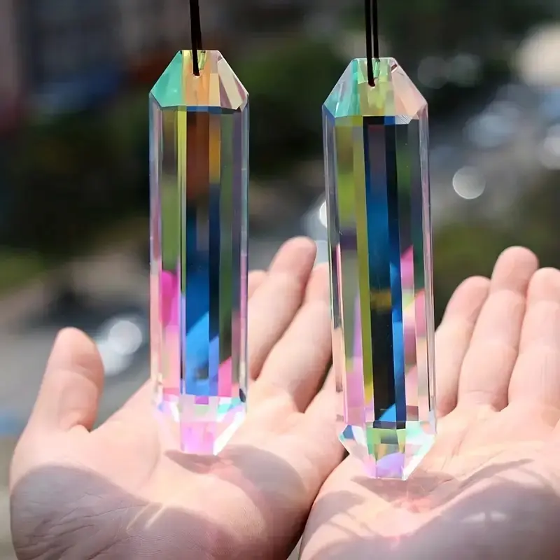 2 Pack 5 Inch Window Prism Pendant Light, Rectangular Ab Color Crystal Rainbow Maker Garden Hanging Decor, Outdoor Decorations Indoor Decor, Home Decoration Yard Art Ornaments (120mm)