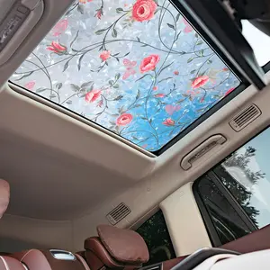 Stained Vintage Sunroof Sun Shade Film Static Clings Vinyl 3D Decals for Car Decoration UV Sun Protection for Moonroof & Side Windows, Car Camping Accessories(16.9 x 39.4 Inches,Rose)