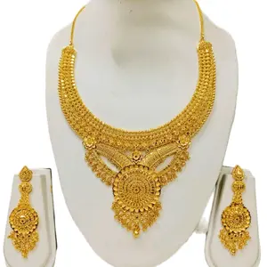 Indian Necklace Set - Gold-Tone Traditional Design with Matching Earrings for Cultural Wear