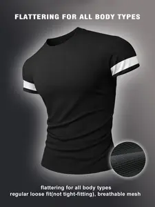 Men's Short Sleeve Functional T-Shirt, Colorblock Design, Breathable Fabric for Sports & Outdoor Activities, Summer Casual Wear