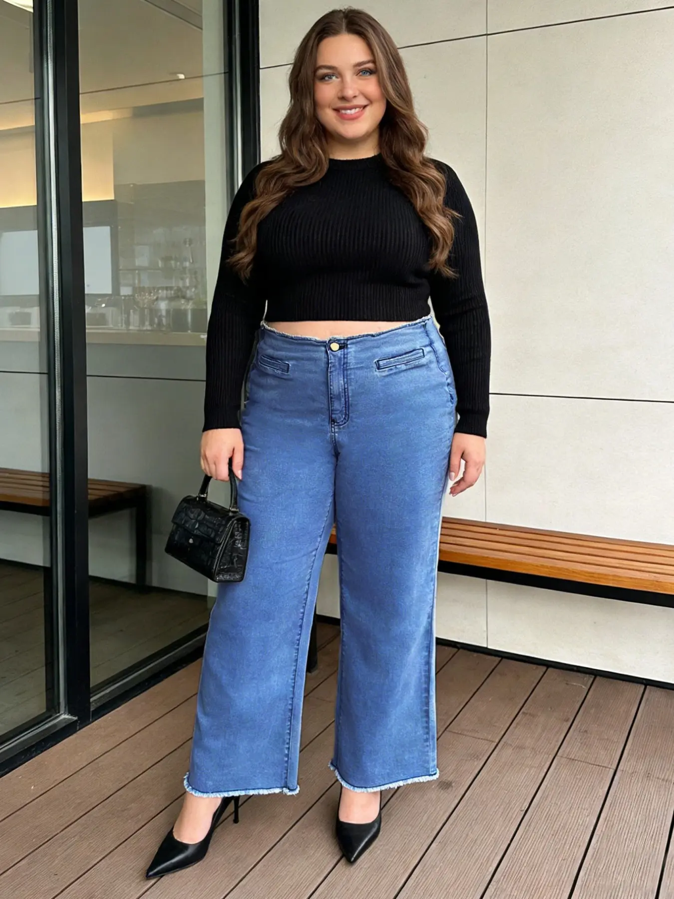 Women's Plus Size Elastic Washed Casual Fashion Wide Leg Jeans Pants, Loose-Fitting Long Denim Trousers for All Seasons Womenswear