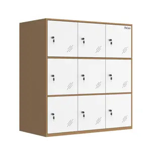 9 Door White Lockable Metal Office Storage Lockers with Keys for Living Room, Gym, School
