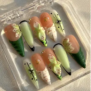 10PCS 3D Oval Collections  Reusable Handmade Press-On Nails – Acrylic REUSABLE 3D Gel Summer 2026/Prom Rhinestone Embellished Sparkly Rhinestone