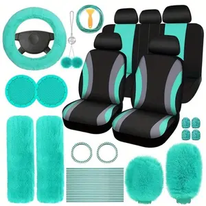 35-Piece Deluxe Car Interior Accessory Set - Plush Comfort & Style - Includes Steering Wheel, Handbrake, Gear Cover & Coasters - Universal Fit For All Seasons