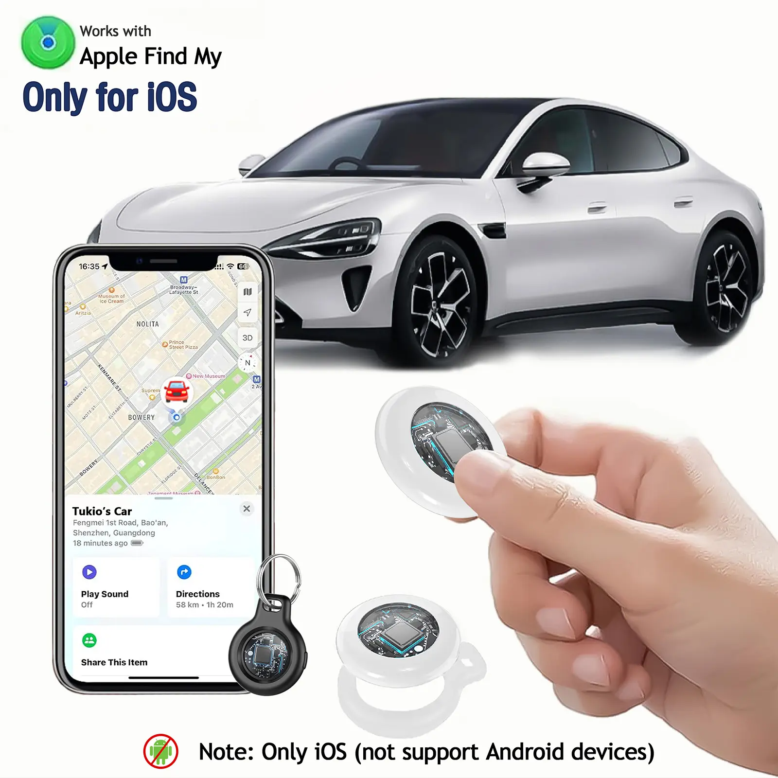 [Fall Deals] Tukio Tx02 GPS Tracker Lucid Tag - Mini Transparent Design, IP67 Weatherproof Case, Anti-Lost Device, Replaceable Battery Protection, Bluetooth Compatible Car Accessories for Cars, Key Rings, iOS & iPad (Works with Find My)