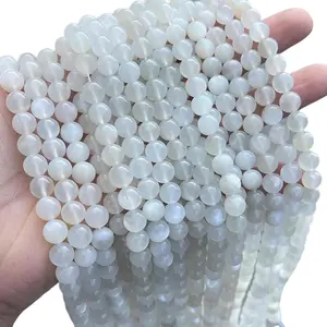 Natural  Milky Moonstone Gemstone Beads Smooth Round Loose Beads For DIY Jewelry Making Desig Handmade Crafts Bracelet, Necklace, Earrings AAA Quality 15.5 Inches Long, Semi Precious Stone, Spacer beads