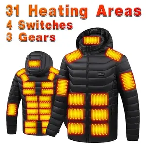 Heated Hoodie Jacket with 31 Heating Areas 4 Independent Switches 3 Heat Levels Unisex Outerwear for Winter Sports Camping Riding Travel