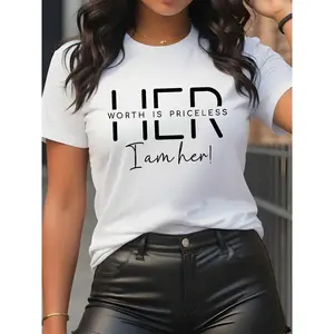 Women's Letter Print Round Neck Tee, Casual Short Sleeve Crew Neck T-Shirt for Summer, Fashion Women's Top for Daily Wear, Womenswear