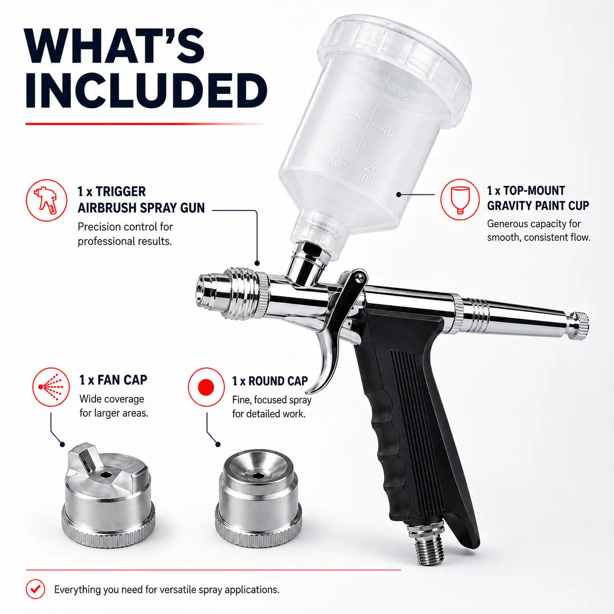 Professional Multipurpose Airbrush Kit | Comfortable Trigger Grip, Interchangeable Dual Nozzles & Extra Large Capacity Cup for All Painting Needs