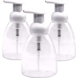 Clear Plastic Foaming Bathroom Countertop Soap Dispensers, Foaming Pump Bottles, Refillable Plastic Container for Liquid Soap, Compatible with Dr Bronner's Pure Castile Soap 250ml (8.5 oz) - (3 Pack)