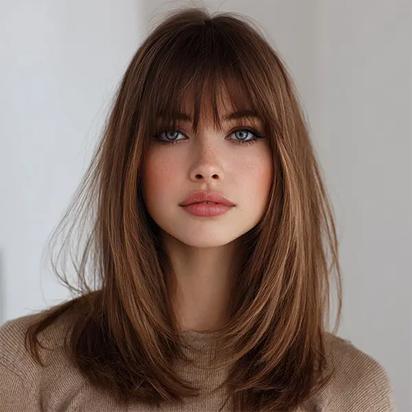 SMILCO/16Inch Ombre Golden-brown Short Straight with Bangs Synthetic Wig/SM529