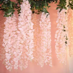 Artificial Silk Hanging Wisteria Flower Garland Vines in Blush, 5 Full Strands in 1 Bush - 42"