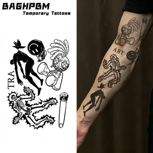 BAGHPBM Temporary Tattoos,Herbal Tattoo, Rock ‘n’ Roll, Flower Sleeve Patchwork: Waterproof, Long-Lasting Temporary Tattoos