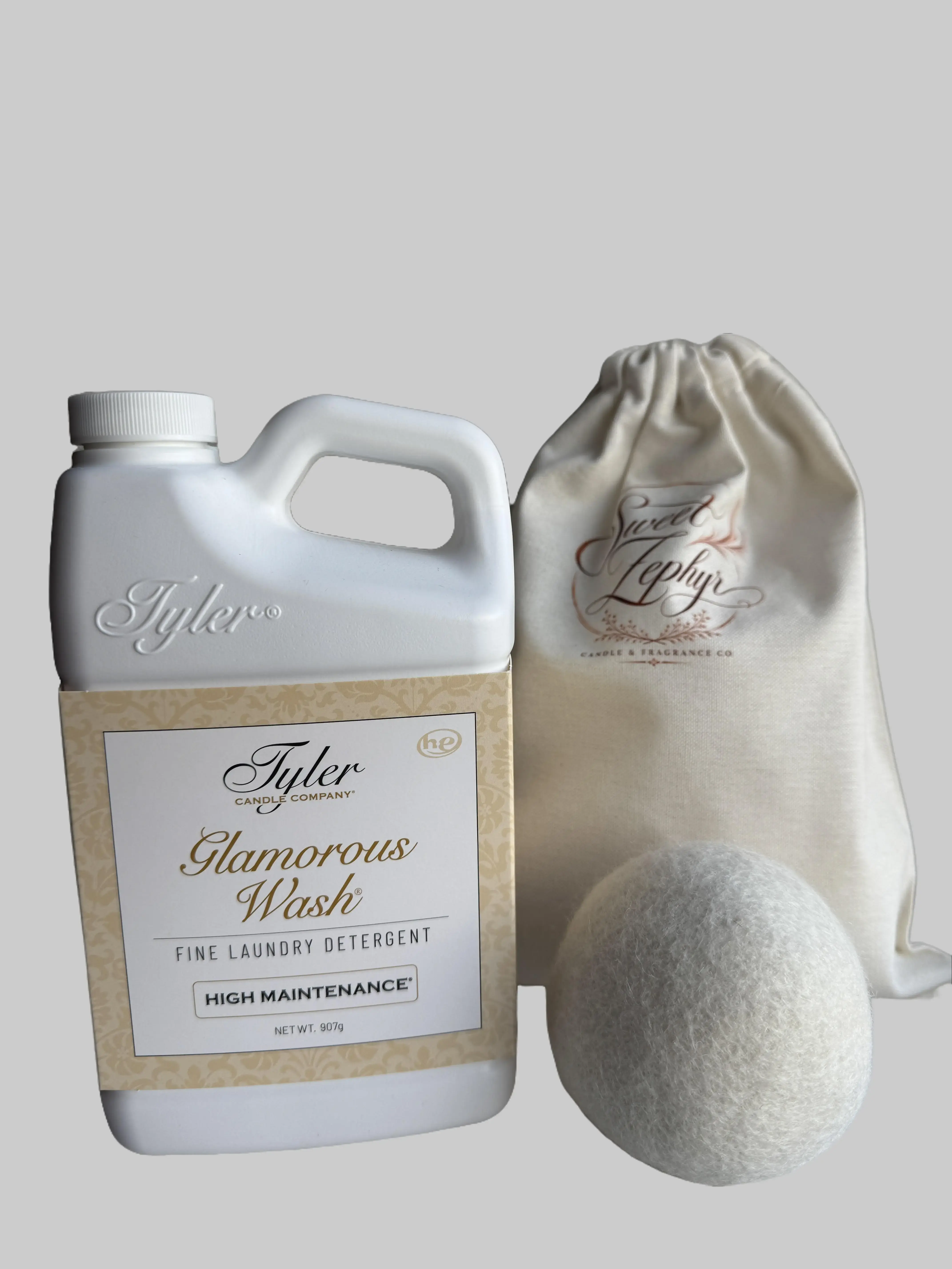 Tyler Glamorous Wash Laundry Essentials Bundle - 32 oz Detergent & 4 Reusable Wool Dryer Balls - Choose Your Fragrance - Luxurious Laundry Care Set