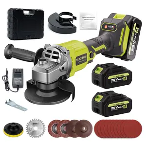 Rechargeable angle grinder, cordless polishing machine, equipped with ion battery, fast charger and complete accessories. Suitable for wood, metal, plastic, and stone
