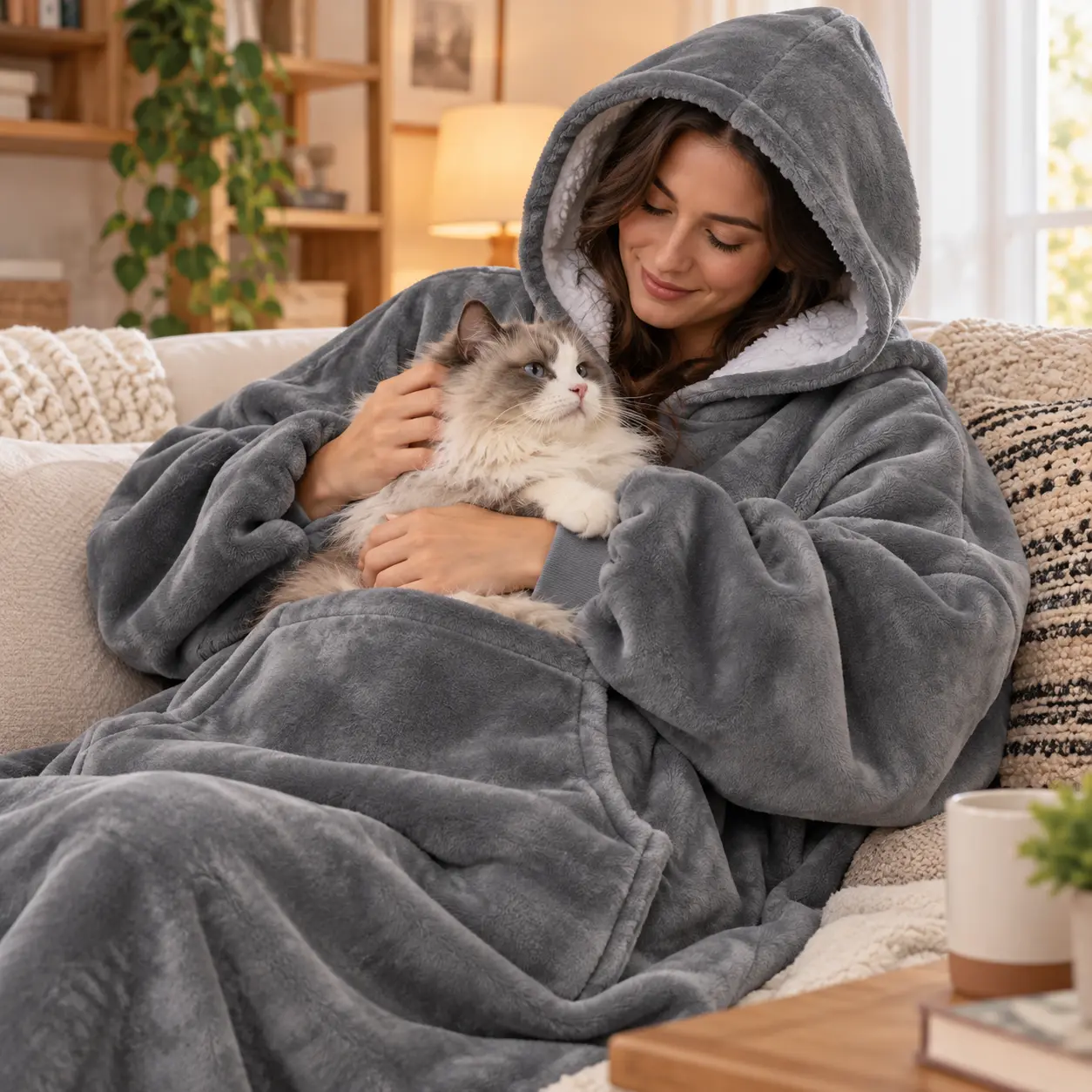 Oversized women’s hoodie blanket, wearable blanket sweatshirt, soft fleece sherpa hoodie, cozy bathrobe for women, plush robe, warm lounge pajamas, oversized hooded robe, cozy home dress, comfortable sleepwear, lazy day outfit, winter gift