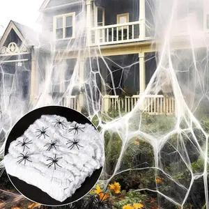 Spider Webs Halloween-Decorations Super Stretch Cobwebs with 20 Fake Spiders for Outdoor Halloween Decorations