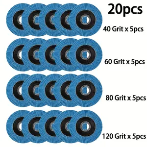 20pcs 4.5 Inch Grinding Wheels, Abrasive, Suitable for Angle Grinder Polishing, 40/60/80/120 Grit, 5 Pieces Each, Metal Rust Removal Polish