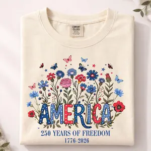 Floral 250th Anniversary Shirt, Wildflower Independence Day Tee