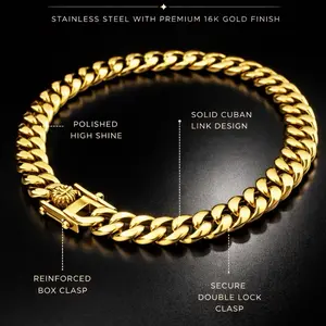 18K Gold Plated Cuban Link Bracelet Chain, Stylish Cuban Bracelets for Fashion Accessories