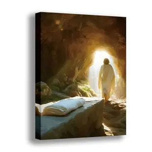 2D Flat, 1 Piece Jesus Resurrection Art - Inspirational Christian Empty Tomb Canvas Oil Painting with Lightweight Wooden Frame, Home, Office, Cafe, Bedroom Wall Decoration - Perfect Christmas Gift, Religious Wall Art, Spiritual Room Decoration, Cathedral