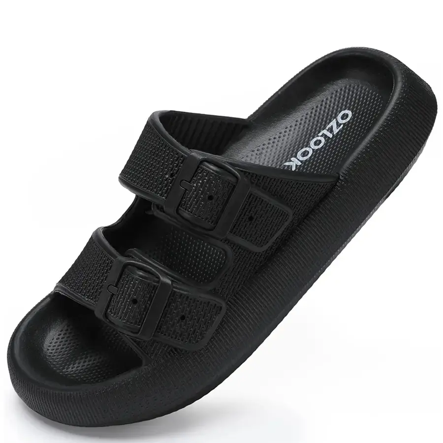 Unisex Cloud Slide Sandals with Adjustable Double Buckles, Cushioned Thick Sole, Lightweight Non-Slip Comfort Slides for Indoor, Outdoor, Beach & Bathroom,Birkenstock,Warm