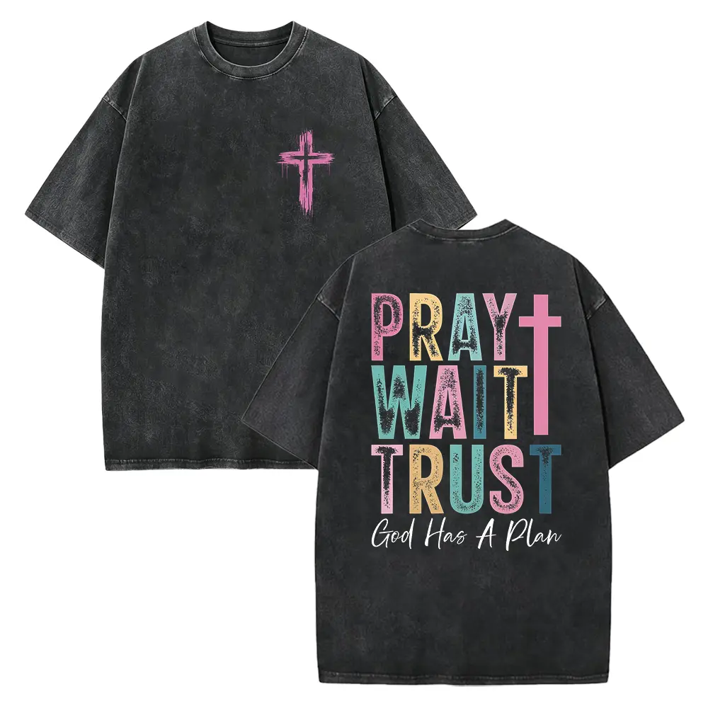 Women's Vintage Washed Christian Printed Casual T-Shirt - Soft Cotton, Baggy Oversized Fit, Round Neck, Short-Sleeve, Inspirational Faith Streetwear, Custom Print Comfy Apparel