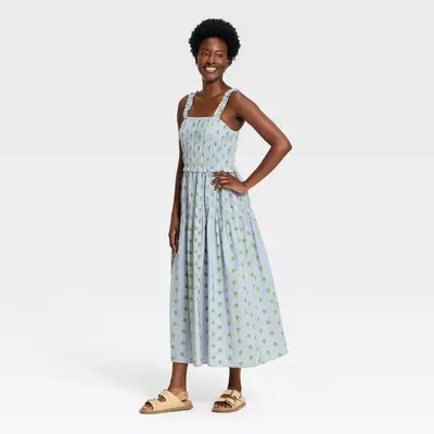 target white and blue floral dress GSVIBK Baby Girls Tutu corn Button dress Sleeve Maxi Dress for Color:Ethereal Blue