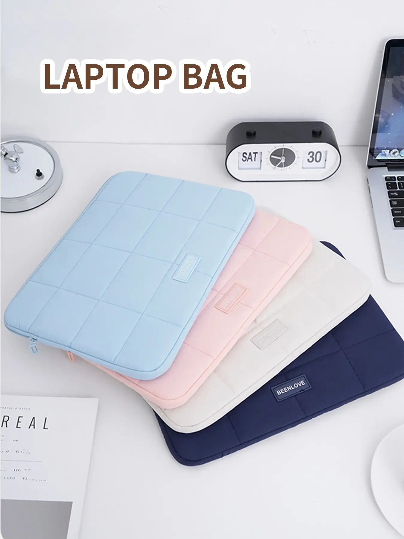 Laptop Sleeve Shockproof Waterproof Lightweight Cloud Feel, Fits 13-16 Inch Laptops, Chic Solid Pattern, All Seasons Use, Quilted Laptop Bag, Computer Bags
