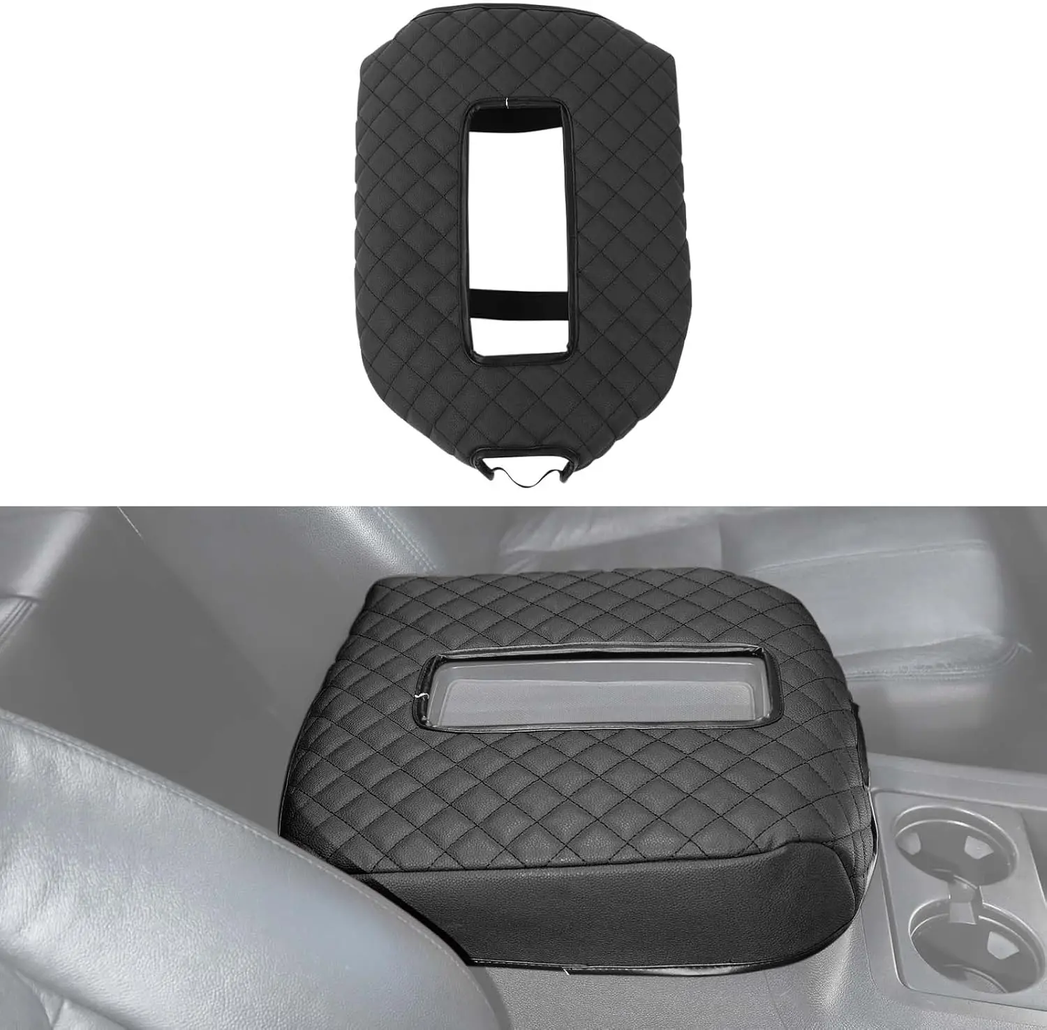 Armrest Pad Cover  Center Console Protector Compatible with Chevrolet Avalanche Silverado Suburban Tahoe &  Yukon 2007-2013, Leather Console Replacement, Black