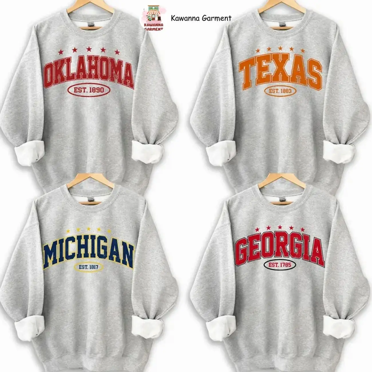 Vintage Varsity College Sweatshirt, Ash Grey Vintage Athletic Crewneck, Distressed State Name Graphic Unisex Sweatshirt for Men Women, Birthday Gift for College Fans