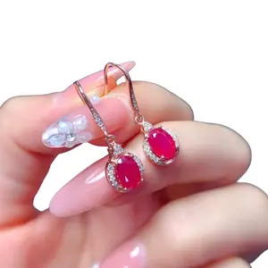 925 Sterling Silver 1.5ct Natural Ruby Dangle Earrings