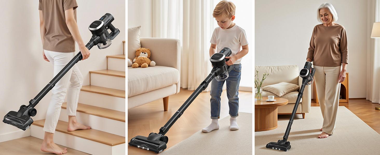 【2026 New Arrivals】 MIUZZY 206 Cordless Vacuum Cleaners for Home, 6-in-1/47Min/250W 24kPa Foldable Powerful Suction, Self-Standing Cordless Stick Vacuum Cleaner, Lightweight Anti-Tangle Rechargeable Vacuum for Floor/Carpet/Pet Hair/Car