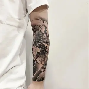 6 Large Herbal Tattoo Stickers, Containing 1 One Koi Elements and 5 Random Styles, Lasting for 7-15 Days, Waterproof and Anti-Friction, Realistic Effect, Suitable for People Who Don't Want Tattoo Pain Henna Stencil Henna Designs