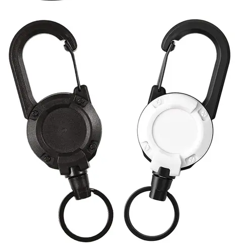 Retractable Keychain, Multifunctional Carabiner Badge Holder, Tactical ID Badge Reel with 60cm Steel Retractable Cord for Men and Women, Key Rings for Car Keys